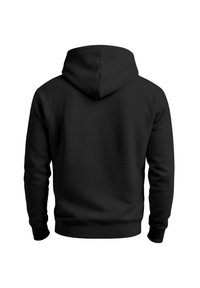 Black hooded sweatshirt featuring long sleeves and a soft texture. The design includes a simple back view with no additional accents or patterns.