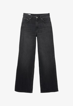 Svarta vida jeans i denim. Har en klassisk femficksdesign, en rak silhuett och knappstängning fram.