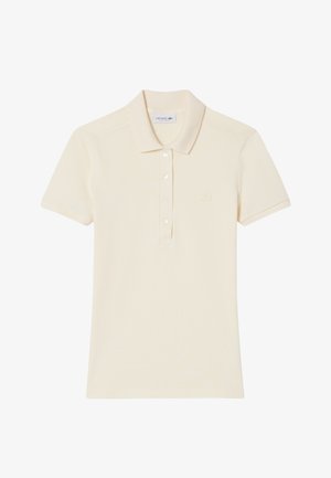 Poloshirt in zacht beige, gemaakt van katoen. Voorzien van een klassieke kraag, korte mouwen, vijfknopsbies en geborduurd logo op de borst.