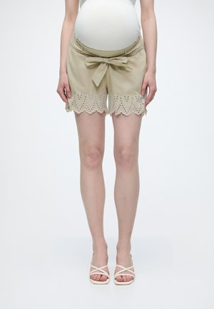 ONLY MATERNITY OLMTULUM EMBROIDED - Shorts - olive gray/Bright white