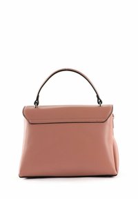 Sac à main en cuir rose au design structuré, doté d'une poignée supérieure, de coutures discrètes et d'une silhouette élégante. Aucun détail de quincaillerie visible.