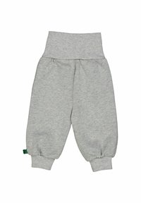 Pantaloni grigi in felpa con vita a coste e polsini elasticizzati. Realizzati in un morbido tessuto testurizzato. Presentano un piccolo accento verde vicino all'orlo.