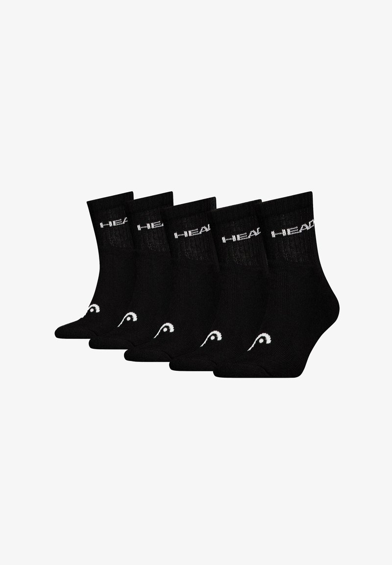 Black ankle socks set of five, made from a smooth fabric. Features white logo and accent details on the cuff and toe. Classic, versatile design.