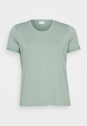 Light green short-sleeve t-shirt made of soft fabric with a crew neckline and rolled sleeves. Smooth texture, slightly relaxed fit.