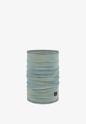 Hellgrüner nahtloser Stoffschlauch mit feiner Textur und kleinem schwarzen Logo-Patch nahe dem unteren Rand.