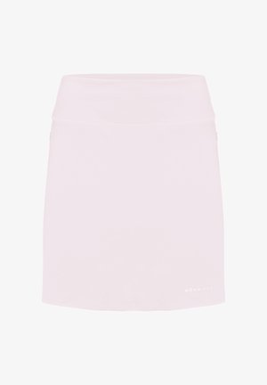 Lichtroze sportrok met een brede tailleband, gladde textuur en een ontwerp tot op de knie. Voorzien van een klein logo aan de zoom.