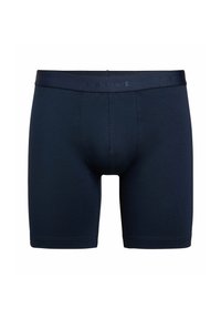 Boxer shorts blu navy realizzati in tessuto morbido, caratterizzati da una vita comoda con marchio in rilievo e un design aderente.