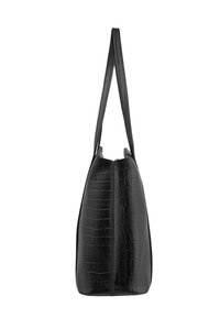 Sac en simili cuir noir avec un motif crocodile. Dispose d'une seule sangle large pour l'épaule et d'une base effilée, créant une silhouette moderne.