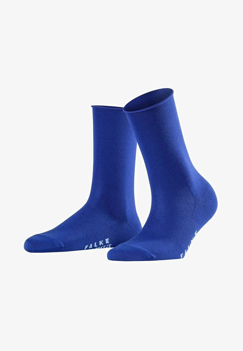 Niebieskie bawełniane skarpetki o gładkiej strukturze, sięgające do połowy łydki, z wzmocnionym palcem. Posiadają logo po boku w kolorze białym.