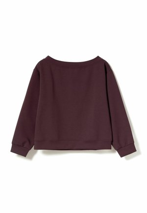 Bordo pulover s krožnim ovratnikom, dolgimi rokavi in ribanim robom. Zadaj ima gladko, minimalistično zasnovo brez vzorcev.