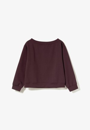 Bordo pulover s krožnim ovratnikom, dolgimi rokavi in ribanim robom. Zadaj ima gladko, minimalistično zasnovo brez vzorcev.