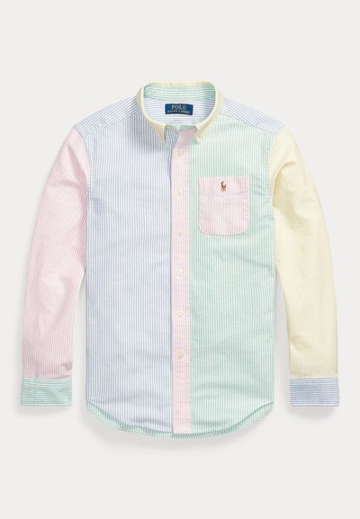 Πουκάμισο με μακριά μανίκια και κάθετες παστέλ ρίγες σε ροζ, μπλε, πράσινο και κίτρινο, με τσέπη στο στήθος και λογότυπο Polo Ralph Lauren.