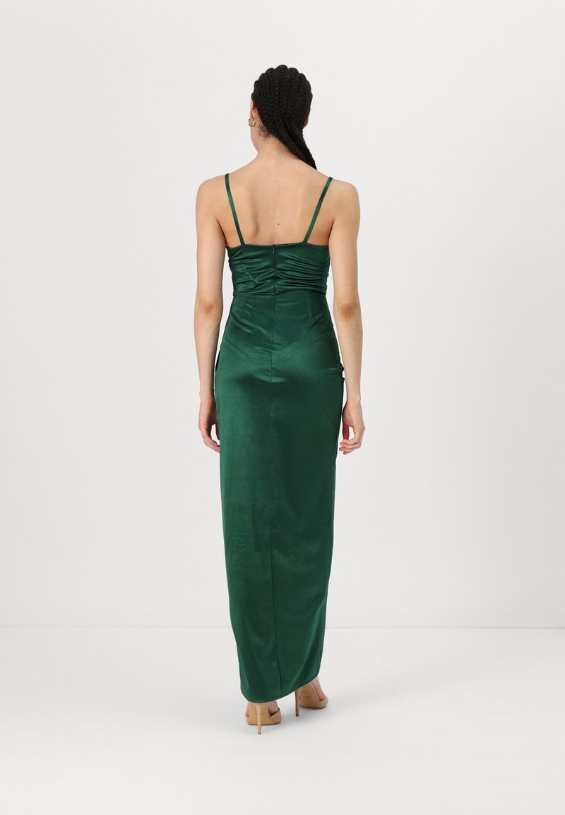 dark green cami dress Dolce & Gabbana Green Ruched Stretch Tulle Crystal Midi Dress main image 0