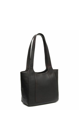 Bolso tote de cuero negro con dos asas largas y costuras mínimas, diseñado para llevar al hombro.