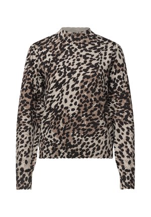 Street One, TURTLE NECK SWEATER WITH LEOPARD PRINT - Pullover - black coffee