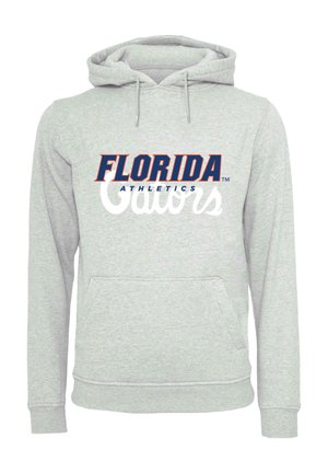 Sivi dukserica s kapuljačom s natpisom "FLORIDA ATHLETICS" u podebljanim narandžastim i belim slovima. Uključuje prednji džep i kapuljaču s pertlama.