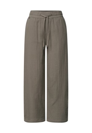 Lockere, olivgrüne Hose mit elastischem Bund und Kordelzug, mit strukturiertem Stoff und geraden Beinen.