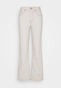 Krémové džíny s širokými nohavicemi vyrobené z denimu s kontrastním prošitím, pěti kapsami a jediným zapínáním na předním knoflíku.