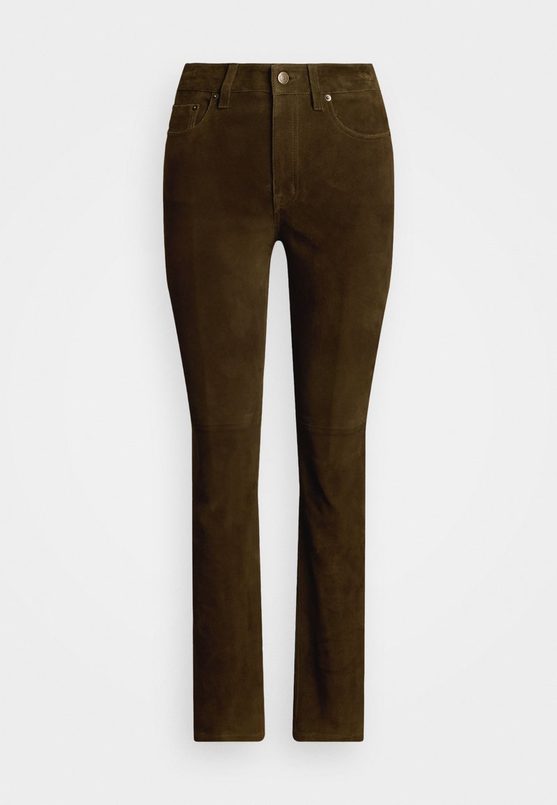 Lauren Ralph Lauren HIGH-RISE GOAT SUEDE STRAIGHT ANKLE PANT - Nahkpüksid - green suede