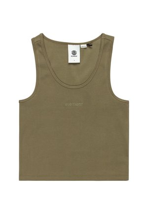 Olijfgroen tanktop van geribbeld katoen, met een ronde halslijn en geborduurd "element" logo in het midden. Soepele textuur.