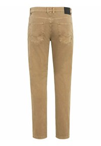 Khaki broek met een slim fit, gemaakt van zachte katoen, met achterzakken en een klein zwart label op de tailleband.