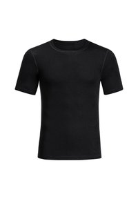 Zwarte t-shirt met korte mouwen van katoen, voorzien van een ronde halslijn en een gladde textuur zonder zichtbare patronen of accenten.