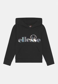 Felpa nera con tasca frontale, caratterizzata da un logo "ellesse" riflettente in argento. Realizzata in un tessuto morbido con polsini e orlo a costine.