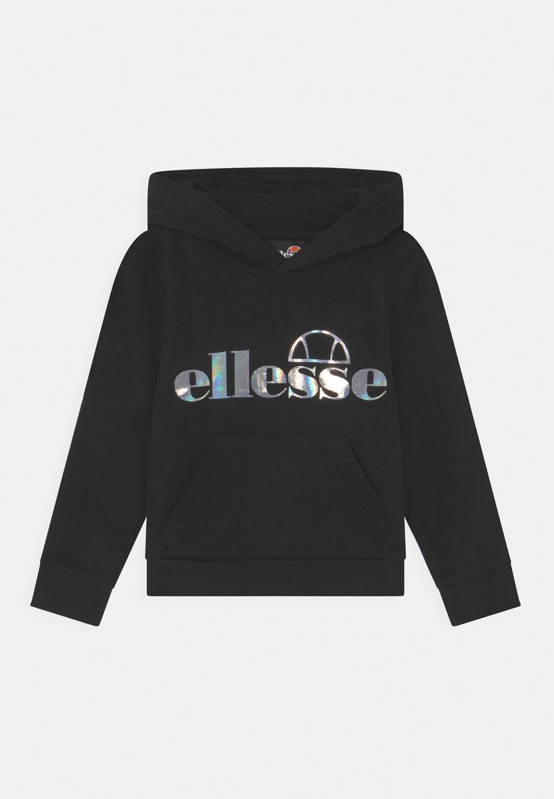 Felpa nera con tasca frontale, caratterizzata da un logo "ellesse" riflettente in argento. Realizzata in un tessuto morbido con polsini e orlo a costine.