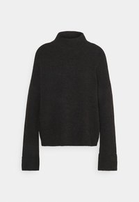 Musta poolapainen neule, joka on valmistettu pehmeästä, teksturoidusta neuloksesta. Siinä on pitkät hihat, joissa on pieni levennys hihansuissa, ja se on rento malli.