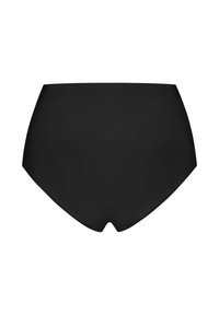 Brief neri a vita alta con una texture liscia e una silhouette arrotondata, caratterizzati da un taglio a V discreto nella parte anteriore.