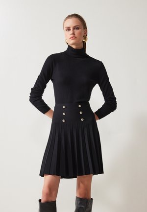 MINI SKIRT WITH BUTTONS - Jupe trapèze - black