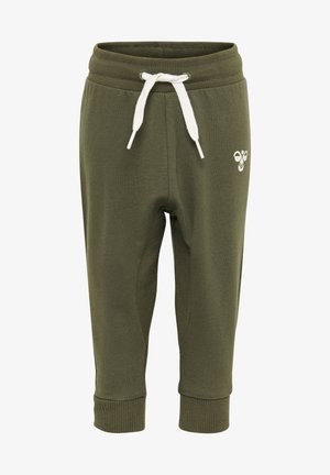 Olivenfarvede sweatpants med ribbet talje, hvid snor og manchetter. Har sidelommer og et lille logo på låret.