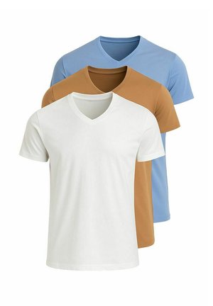 PACK OF 3 - Camiseta básica - white/brown/blue