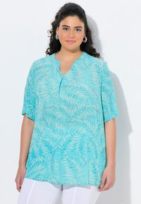 Ulla Popken PALM LEAF SHORT SLEEVE - Camicetta - deep aqua