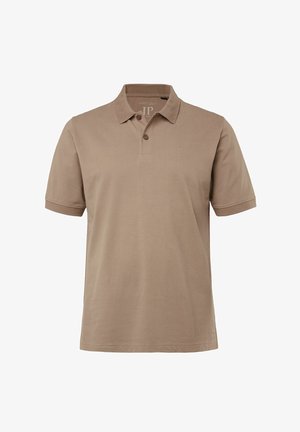 Braunes Poloshirt aus weichem Baumwollmaterial. Verfügt über einen klassischen Kragen, eine drei-Knopf-Leiste und kurze Ärmel. Schlichtes Design ohne Muster.