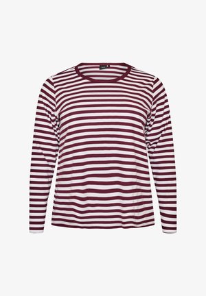 Zizzi, LANGÄRMELIGES NACHTOBERTEIL AUS GERIPPTEM JERSEY MIT STREIFEN - Nachtwäsche Shirt - rot