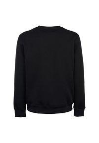 Felpa nera a girocollo con una texture morbida, polsini e orlo ribattuti. Design semplice senza loghi o decorazioni visibili.