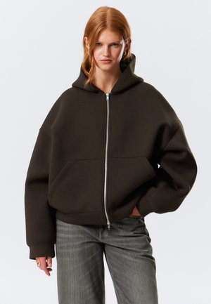 Weekday OVERSIZED SCUBA ZIP HOODIE - Vetoketjullinen college - brown dark