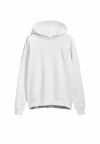 Hvid hættetrøje med løst fit, der har et subtilt broderet design på brystet samt ribkant ved kanten og ærmerne.