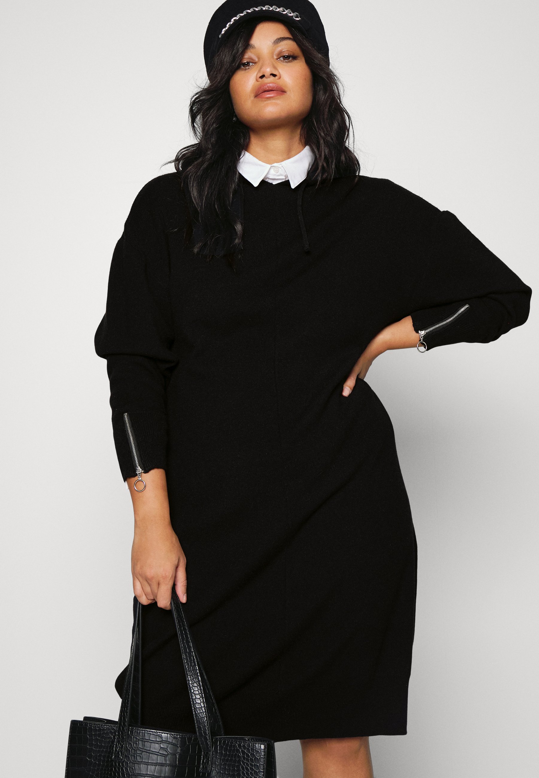 HOODED DRESS - Jumper dress - black 