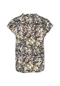 Blomstrede blomstermønster kortærmet bluse i hvid, sort og multicolor. Har en løs pasform og rund halsudskæring med et struktureret, levende print.