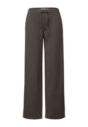 Dark brown wide-leg sweatpants with elastic waistband and front drawstring closure.