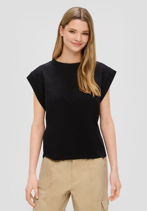 QS MIT KAPPÄRMELN - T-shirt basic - schwarz