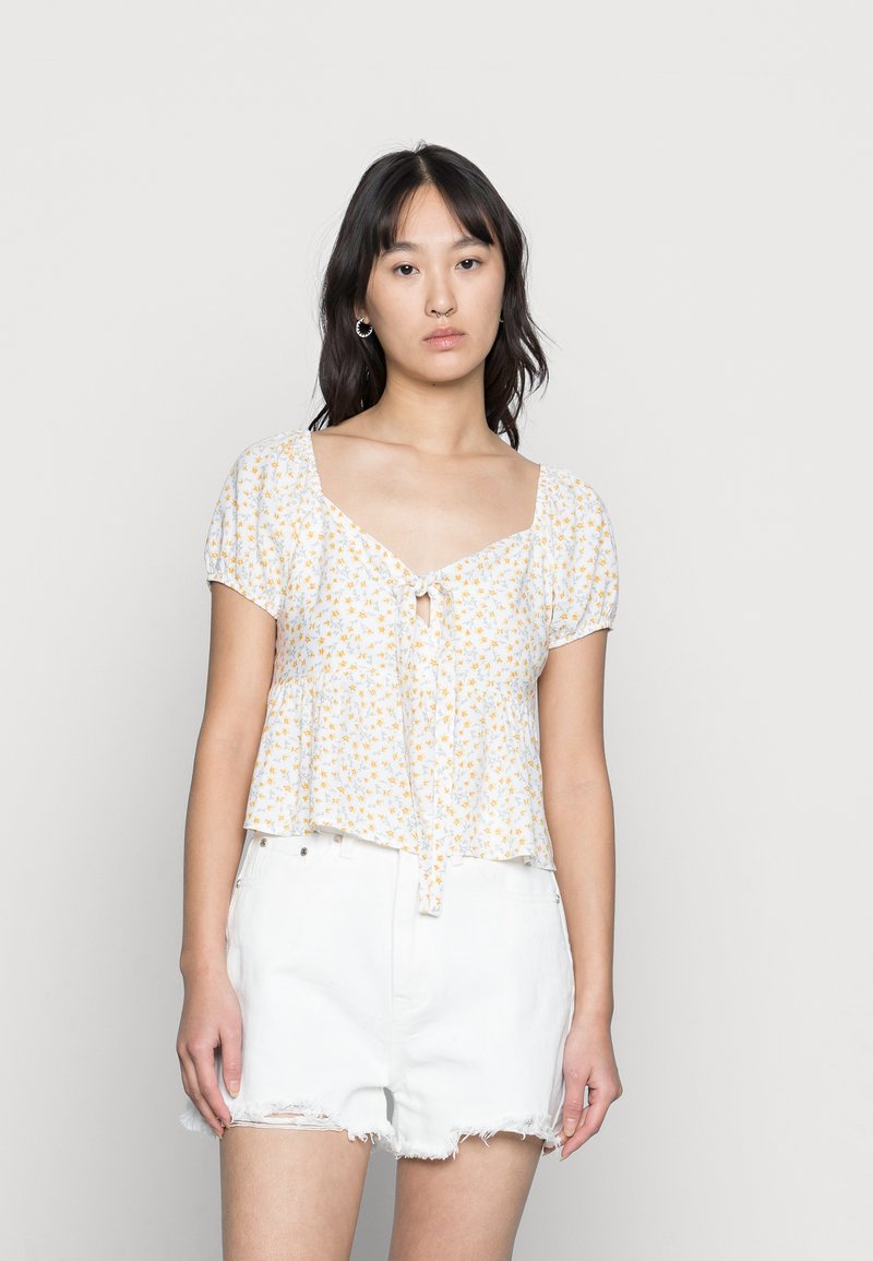 Hollister Co. TIE FRONT BABYDOLL  - Blusa - white/yellow