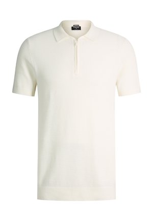 Polo blanc texturé à manches courtes avec patte zippée et col classique, étiqueté Strellson.
