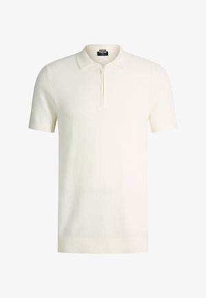 Polo blanc texturé à manches courtes avec patte zippée et col classique, étiqueté Strellson.