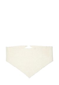 Hvid trekantet halskæde lavet af blødt, tekstureret stof, der har et enkelt design uden synlige lukninger eller udsmykninger.