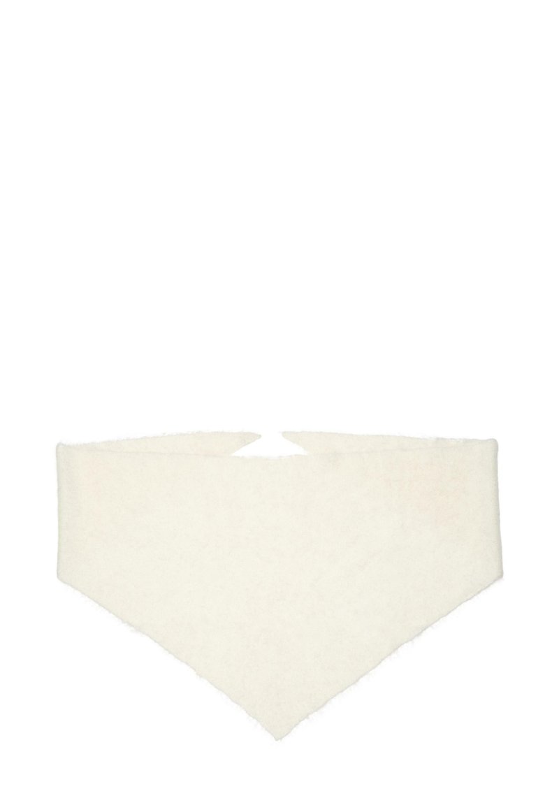 Hvid trekantet halskæde lavet af blødt, tekstureret stof, der har et enkelt design uden synlige lukninger eller udsmykninger.