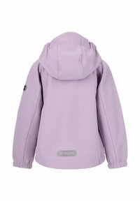 Lila Kapuzenjacke mit elastischen Bündchen, glattem Stoff und einem kleinen Logo-Detail auf der Rückseite. Mit einer runden Kapuze und lockerer Passform.