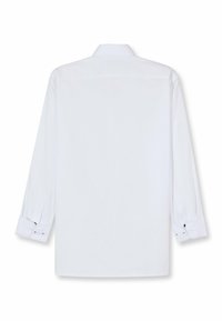 Weißes Langarmhemd mit Spread-Kragen, Knopfmanschetten, weichem Stoff und glatter, unstrukturierter Oberfläche. Die Rückansicht zeigt ein einfaches Design.